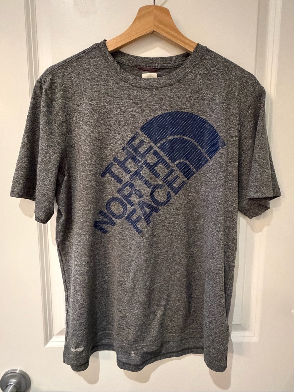 The North Face Men's Heather Gray Short Sleeve Tee with Navy Logo